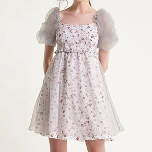 J.ING Floral Print Bubble Sleeve Mini Dress